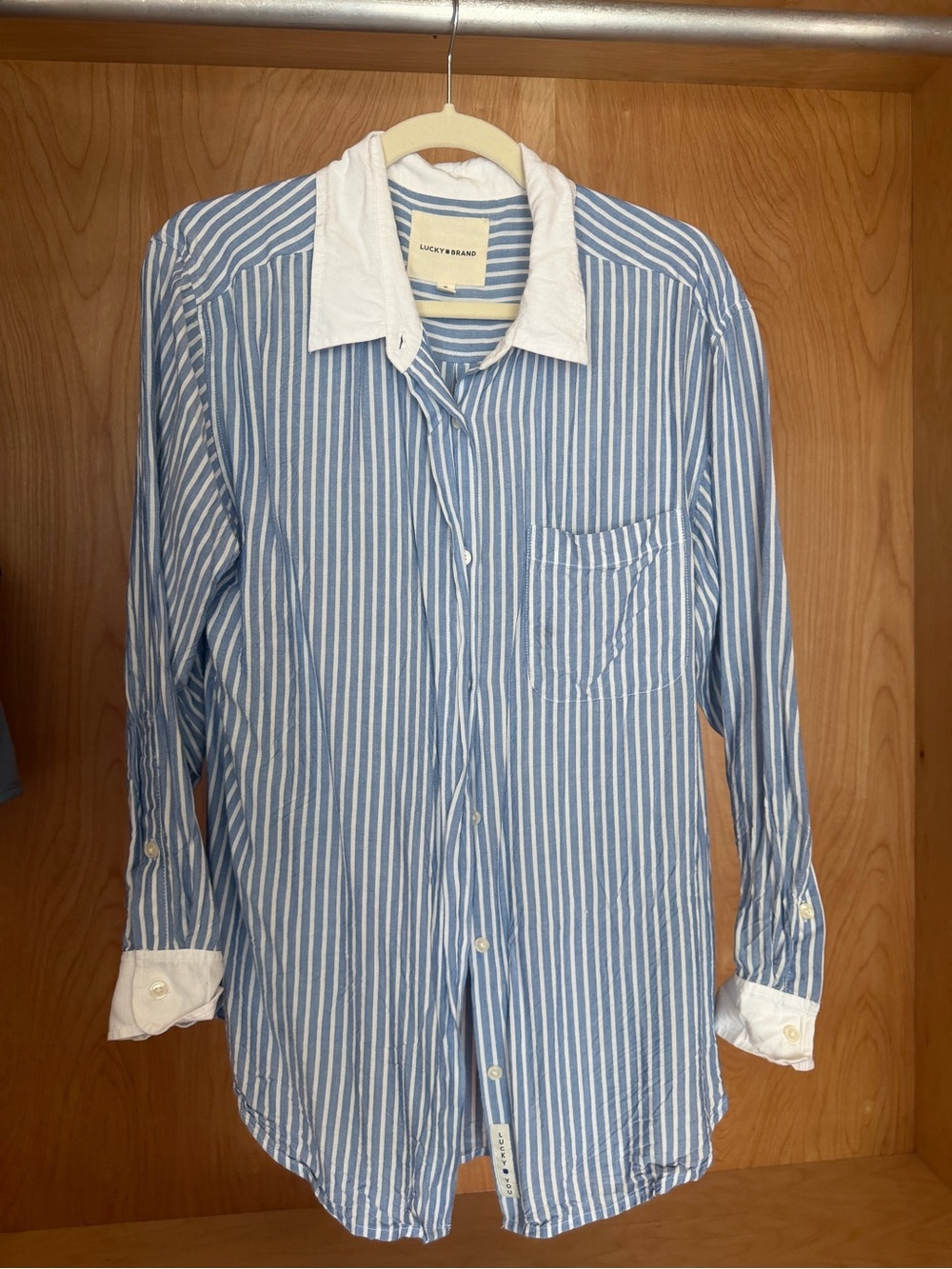 Lucky Brand Blue and White Vertical Stripe Button-Down Shirt